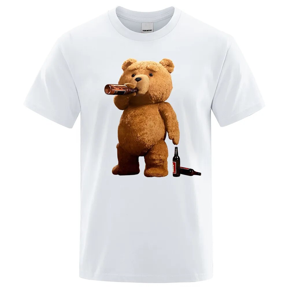 Lovely Ted Bear Drink Beer Poster Funny Printed T-Shirt Men Fashion