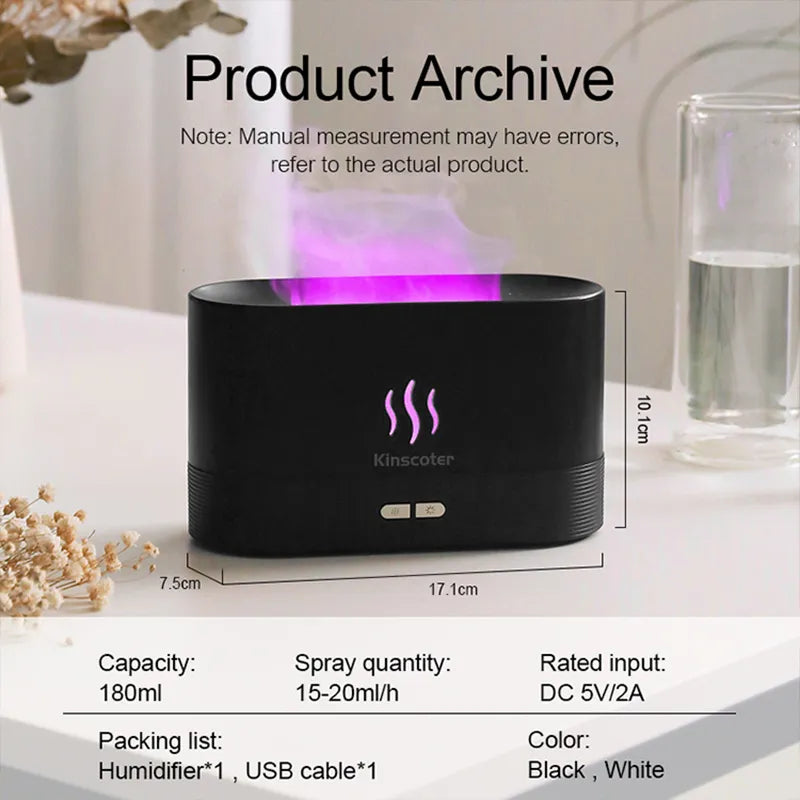 Kinscoter Aroma Diffuser Humidifier Ultrasonic Small Mist Machine, LED, Essential Oil Flame Style Lamp Difusor