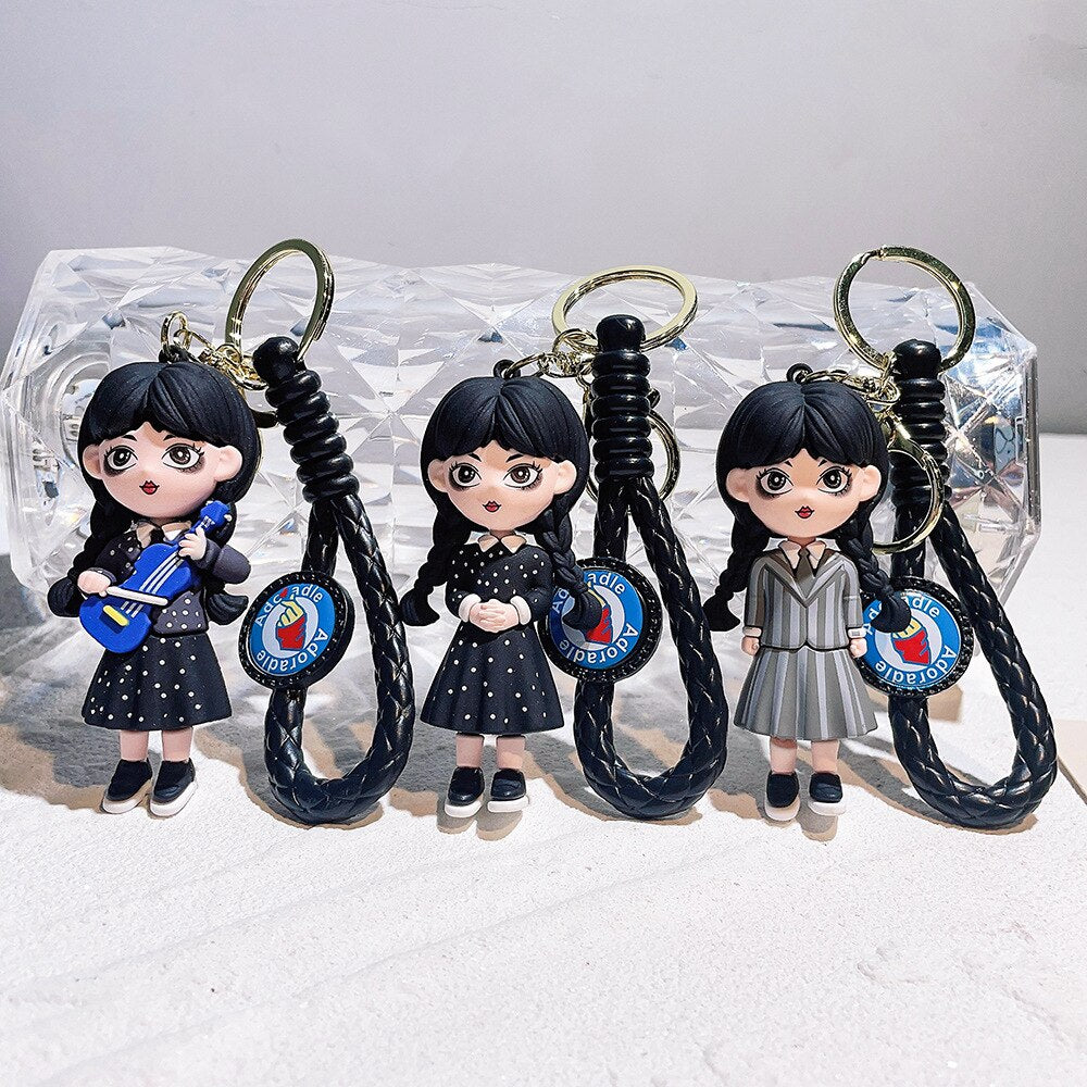 Horror Wednesday Addams Silicone Keychain Toy Thing Hand Home Decor Keychain Doll Schoolbag Pendant Halloween Toy Costume Props