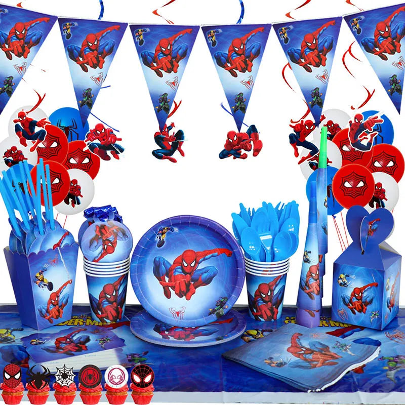 SpiderMan Birthday Party Decorations For Kids Latex Aluminum Foil Balloons Spider Theme Event Supplies Disposable Tableware
