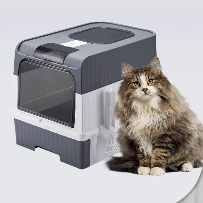 Deodorization, Large Cat Litter Box, Slide-Out Sandbox, Portable, Leak-Proof &amp; Closed