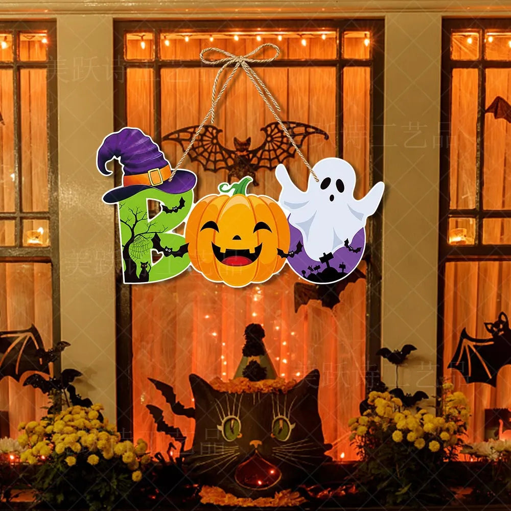 Décoration de fête d'halloween 2023, pendentifs suspendus pour porte citrouille chauve-souris, décoration de scène de Festival fantôme, décor suspendu d'halloween