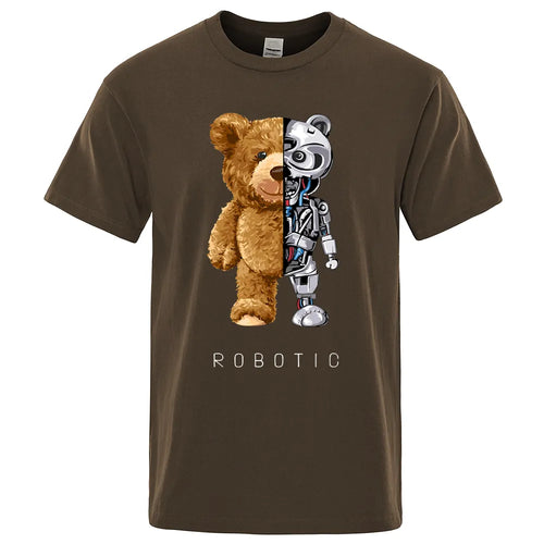 Funny Teddy Bear Robot Tshirt Robotic Bear Men Short Sleeve Fashion