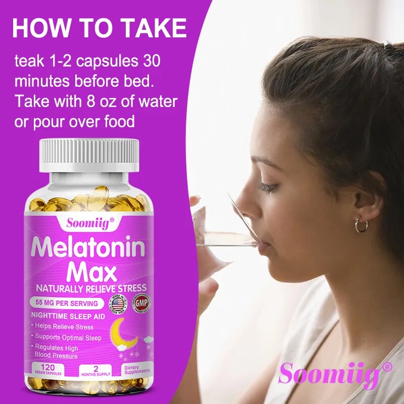 Soomiig Melatonin Capsules Help Improve Beauty, Sleep, Mood, Immune & Brain Health Maintain Emotional Balance