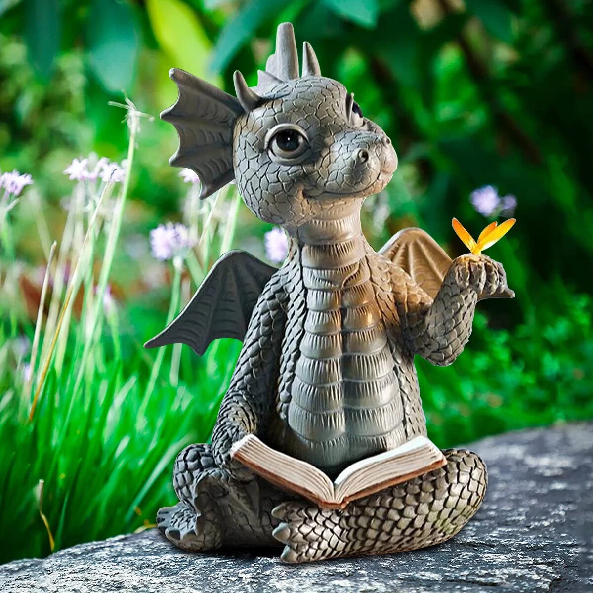 Cute Little Dragon Dinosaur Reading Book Little Dragon Sculpture