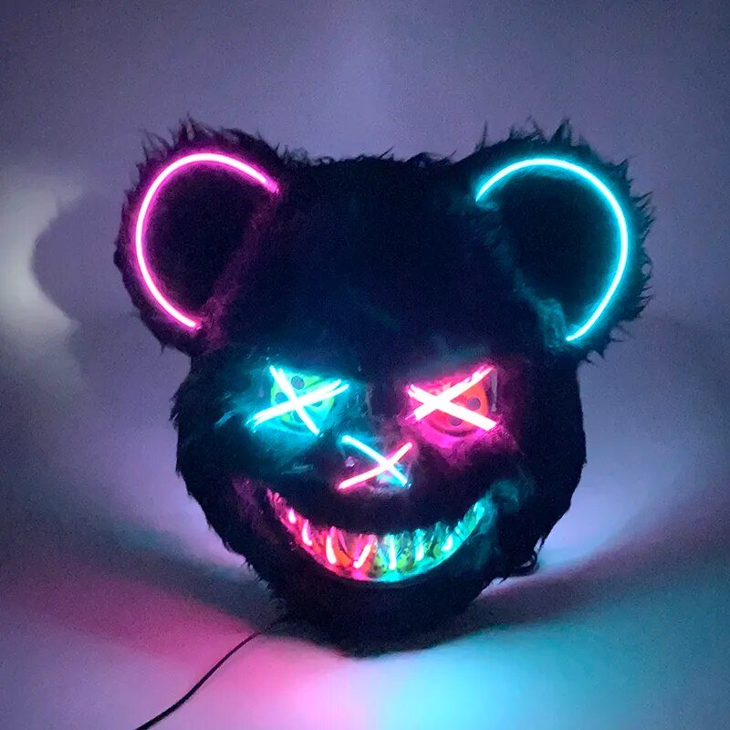 LED Light up Mask Bloody Rabbit Cosplay Mask Halloween Horror Killer Masque Scary Adult Mask Dress Costumes Props Full Face Mask