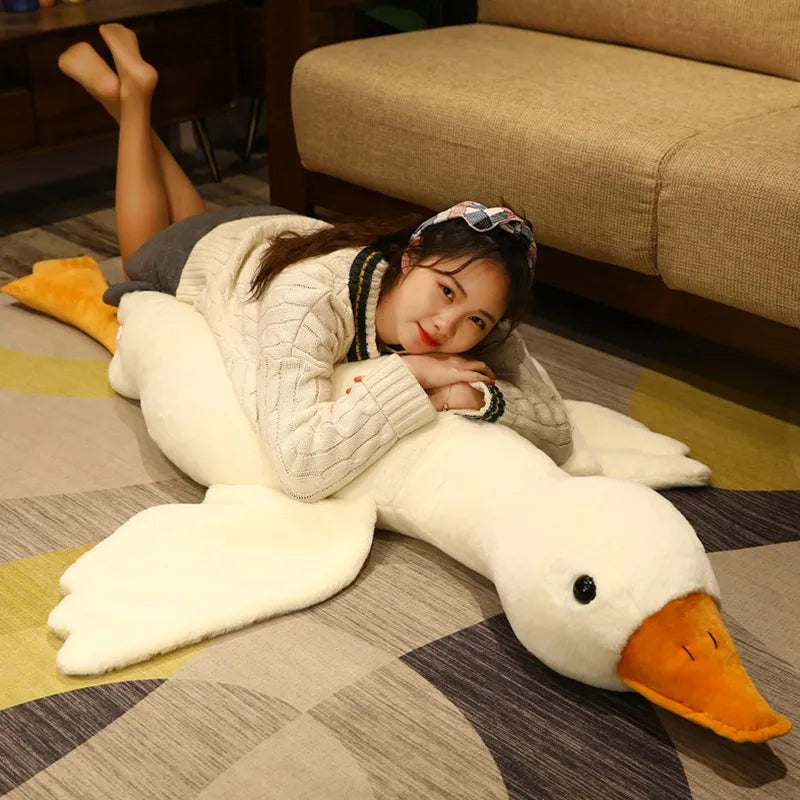 190cm Giant Long Plush White Goose Toy Stuffed Lifelike Big Wings Duck Hug Massage Throw Pillow Boyfriend Cushion For Girl