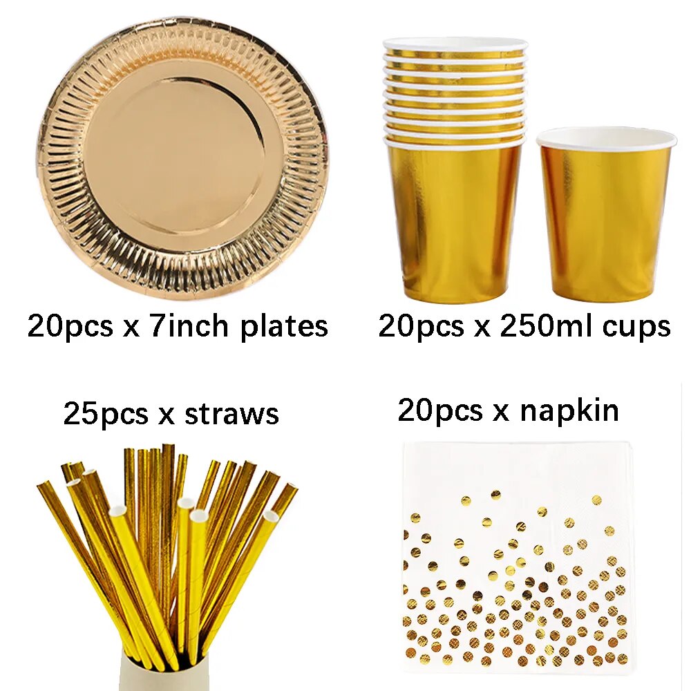 Gold Party Disposable Plate Paper Tableware Set Plate Cup Napkins Birthday Wedding Bachelorette Party Decoration Baby Shower