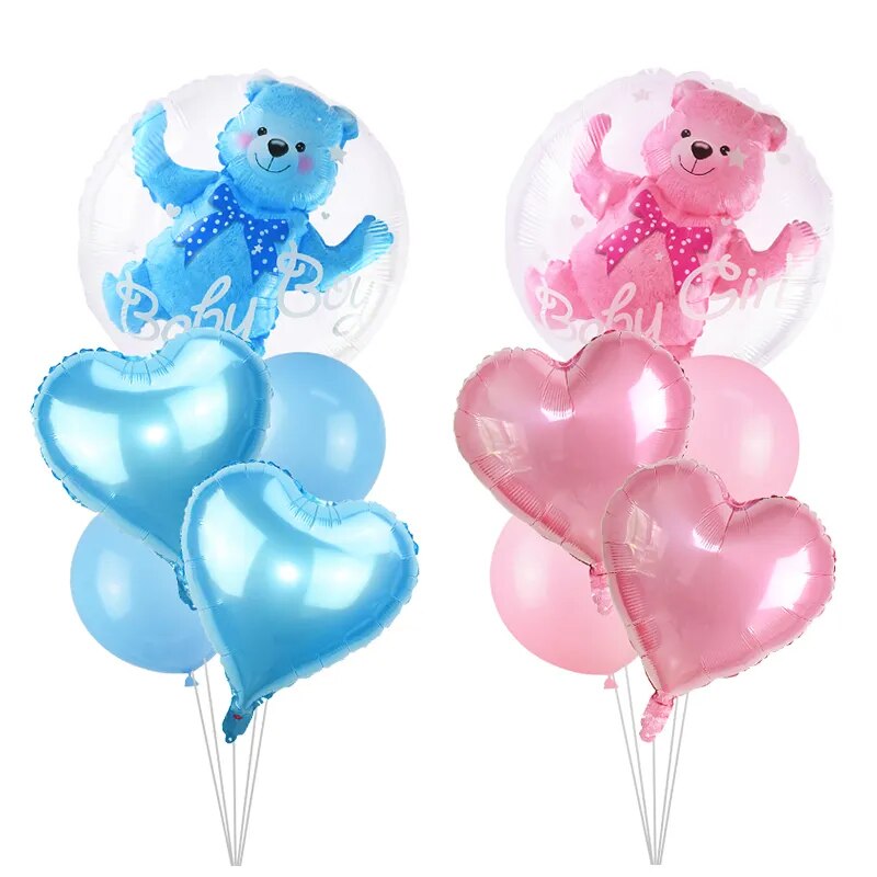 4D Transparent Baby Shower Boy Girl Bear Bubble Ball Kids 1st Birthday Party Blue Pink Helium Balloon Gender Reveal Decoration