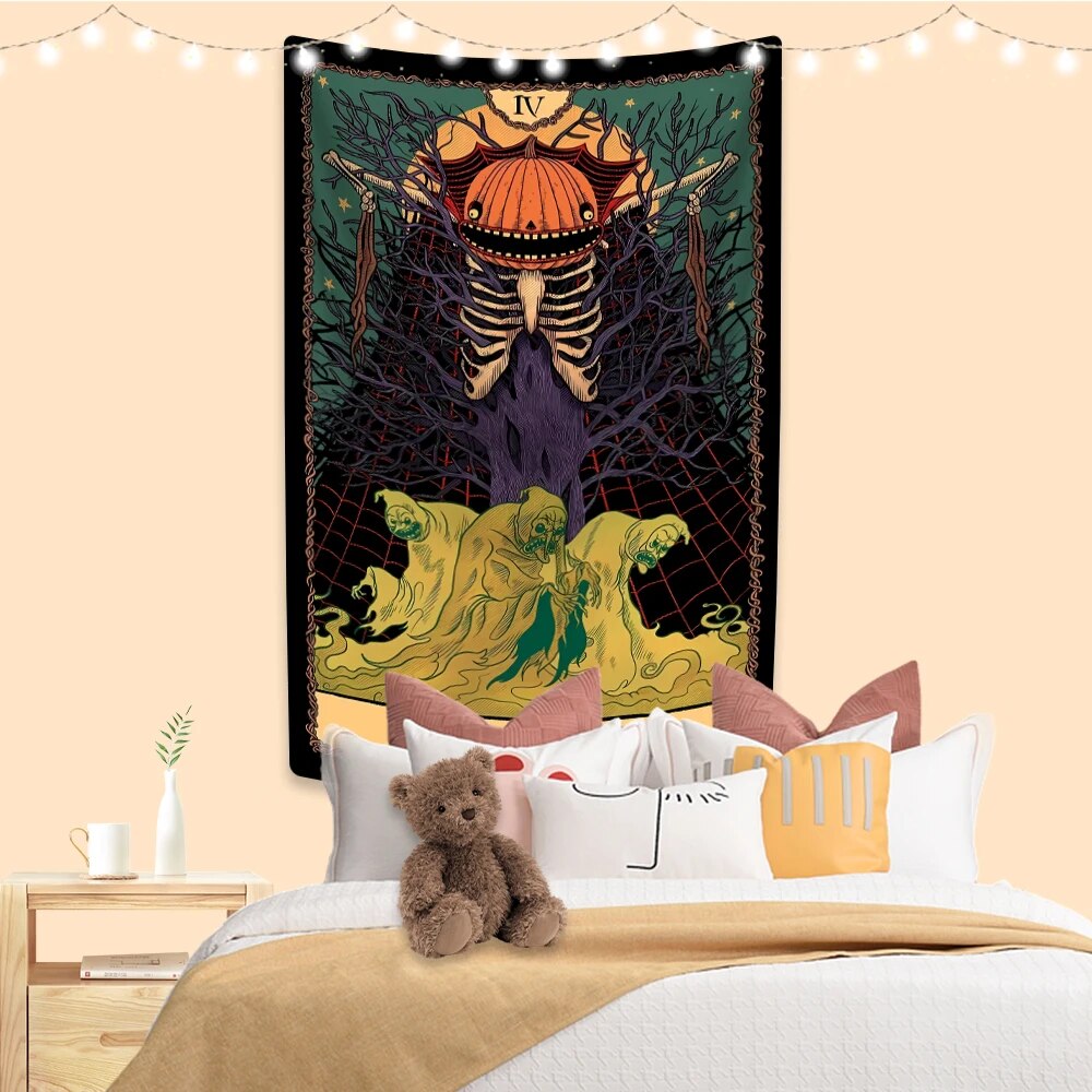 Tapisserie de Tarot, Illustration d'halloween, tenture murale hippie imprimée 