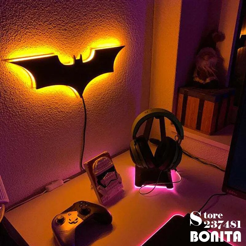 Super Cool 3D LED veilleuse chauve-souris Animal chevet salle de jeu barre applique super-héros atmosphère signe applique murale USB