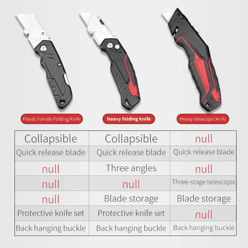 Couteau utilitaire multifonctionnel robuste, lame de coupe d'électricien, pliable télescopique, qualité industrielle, porte-couteau