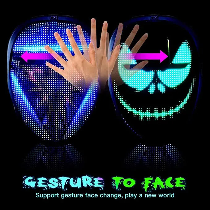 Bluetooth RGB Light Up LED Mask Diy Picture Animation Text Halloween Christmas Carnival Costume Party Game Child Masks Deco GIFT