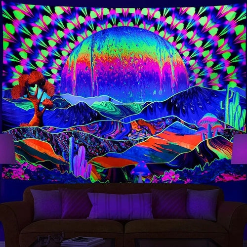 Fluorescent tapestry UV reaction decorative cloth psychedelic skull