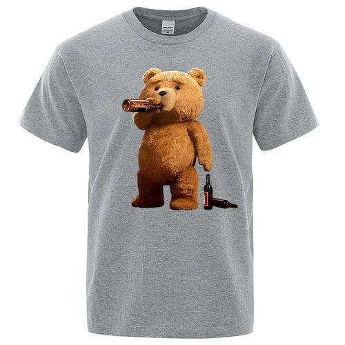 Lovely Ted Bear Drink Beer Poster Funny Printed T-Shirt Men Fashion