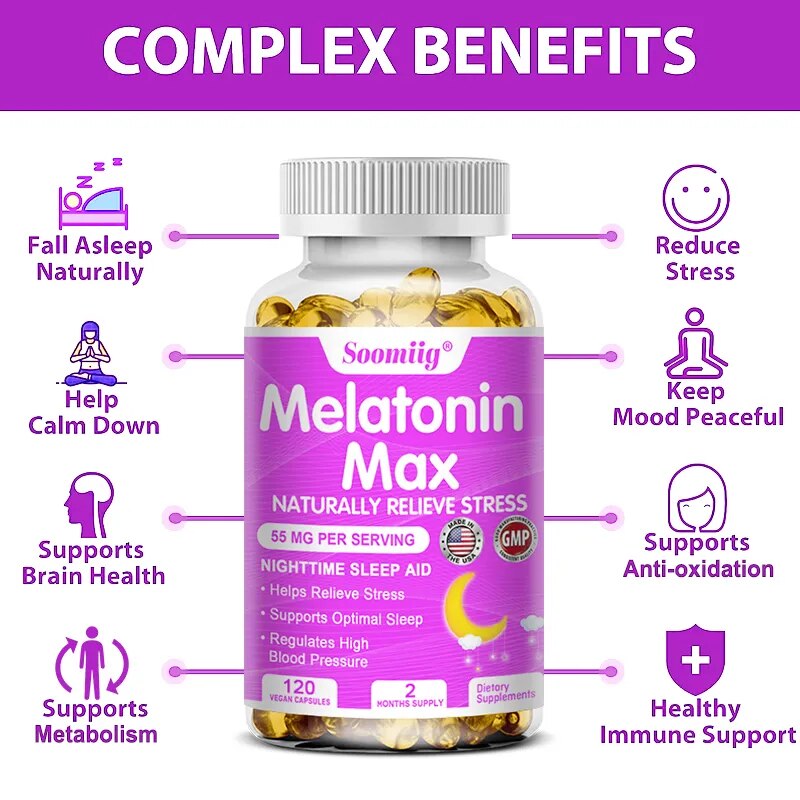 Soomiig Melatonin Capsules Help Improve Beauty, Sleep, Mood, Immune & Brain Health Maintain Emotional Balance