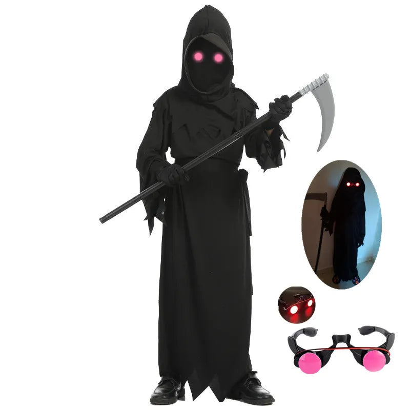 Glowing Red Eyes Halloween Horror Costume Grim Reaper Costume for Boys