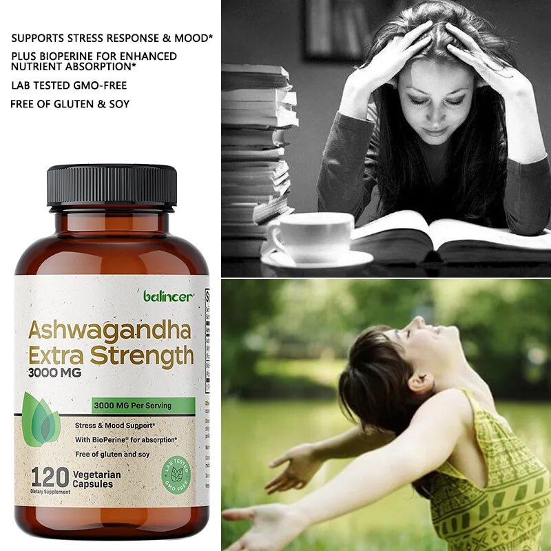 Balincer Ashwagandha Capsules | Ashwagandha Extract Supplement | Boost Energy, Relieve Stress, Support Mood &amp; Focus 