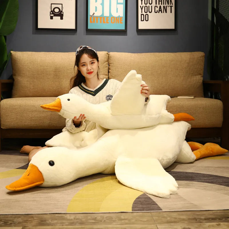 190cm Giant Long Plush White Goose Toy Stuffed Lifelike Big Wings Duck Hug Massage Throw Pillow Boyfriend Cushion For Girl