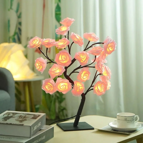Lampe arbre à fleurs de roses, 24 têtes, lampe de Table féerique, veilleuse de bureau 