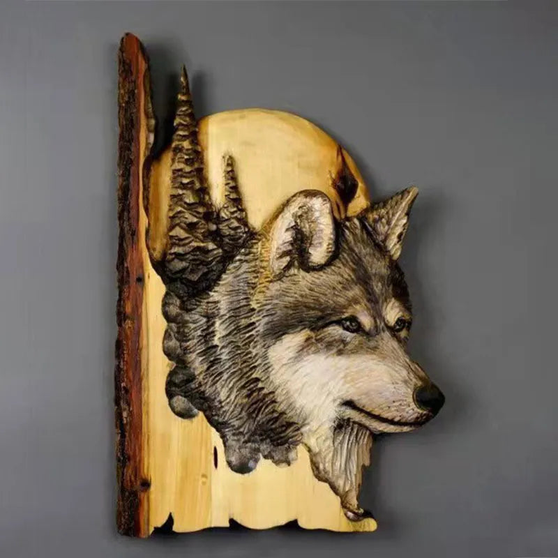 Animal Carving Handmade Wall Hanging Sculpture Wood Raccoon Bear Deer 