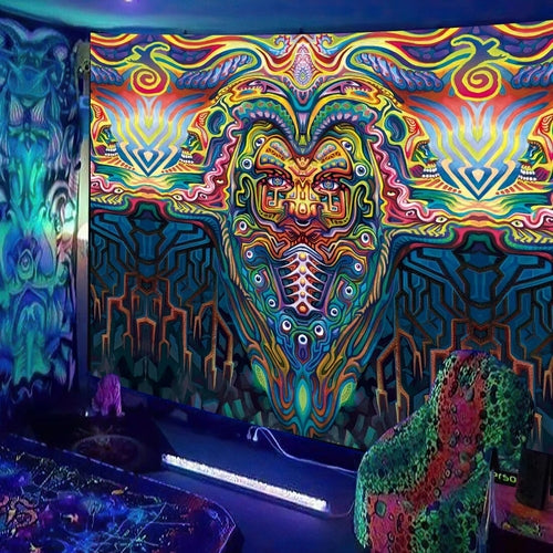 Black Light Tapestry UV Reactive Psychedelic DJ Hippie Wall Hanging