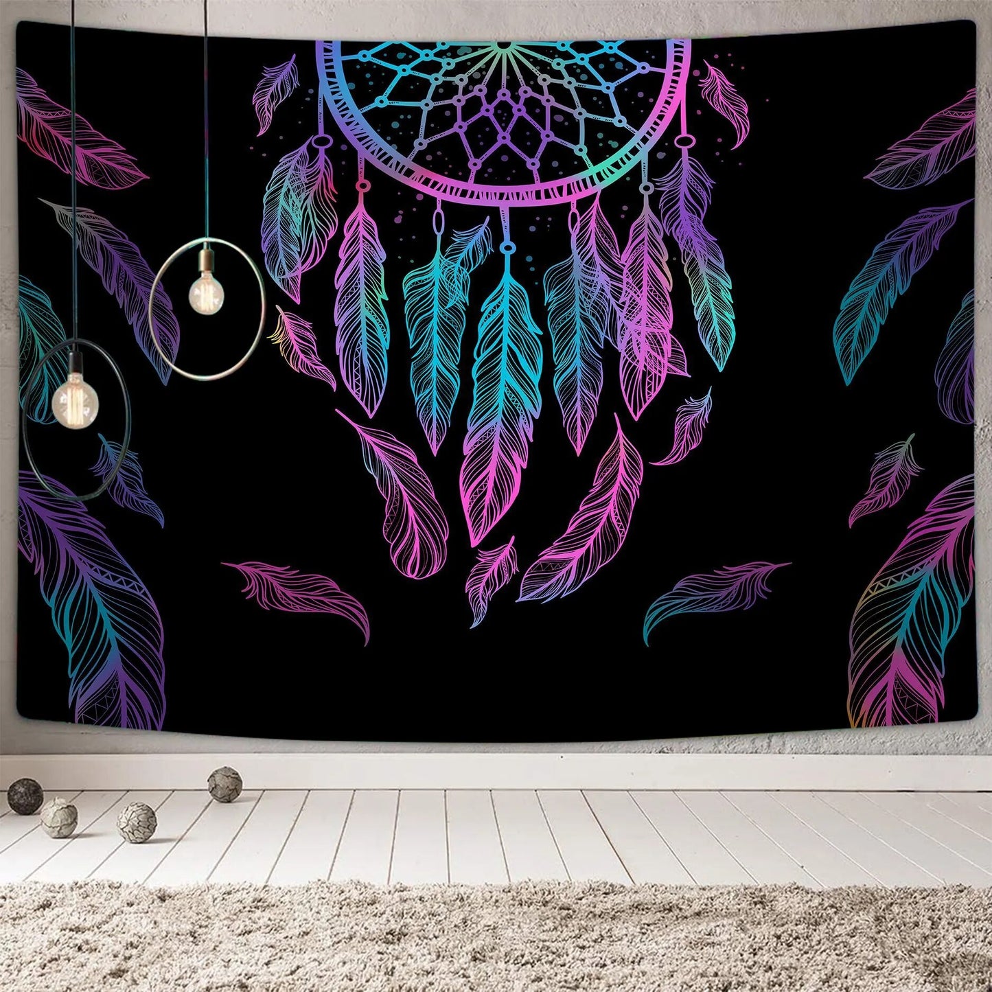 Psychedelic Moon Dreamcatcher Feather Tapestry Hippie Large Bohemian