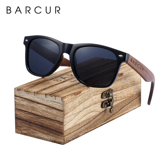 BARCUR Black Walnut Wood Sunglasses for Man Polarized High Quality