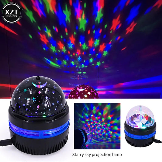 Lampe projecteur d'étoiles, boule magique rotative colorée, alimentée par USB 