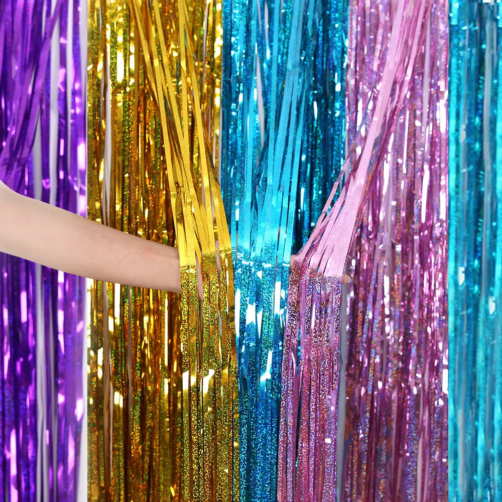 Rideau Laser à guirlandes 1-4M, décoration de fête d'enterrement de vie de jeune fille, d'anniversaire, d'halloween, de mariage, arrière-plan de fête d'anniversaire rayé 