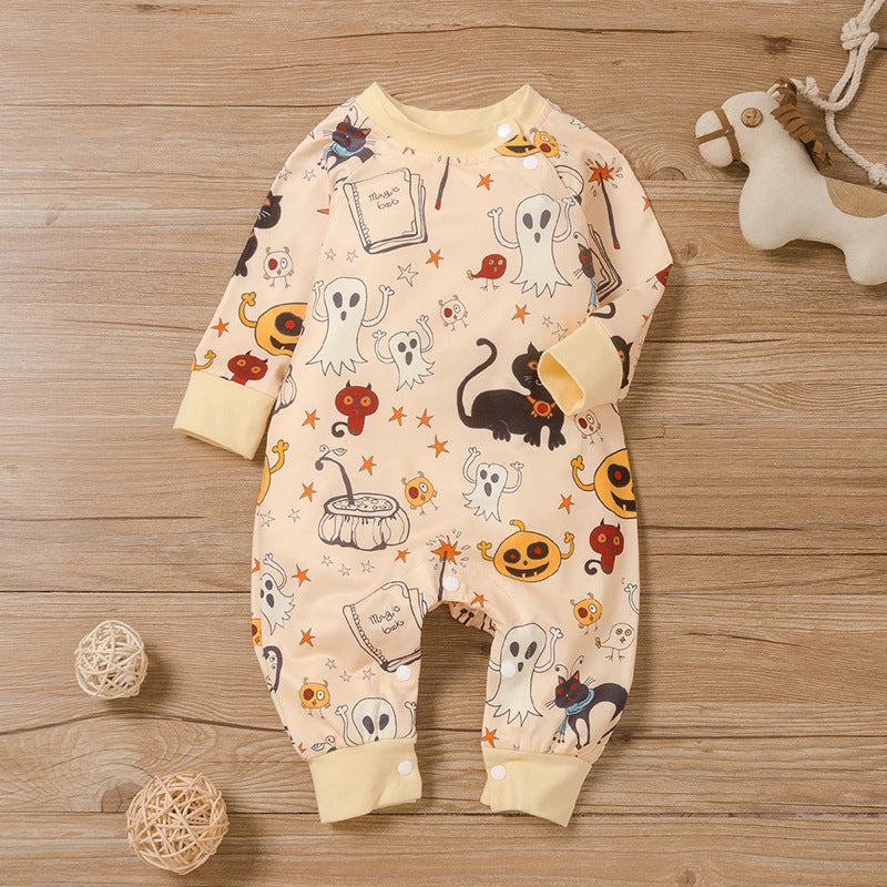 New Halloween baby jumpsuit with long sleeves, spring and autumn crawling suit, round neck romper
