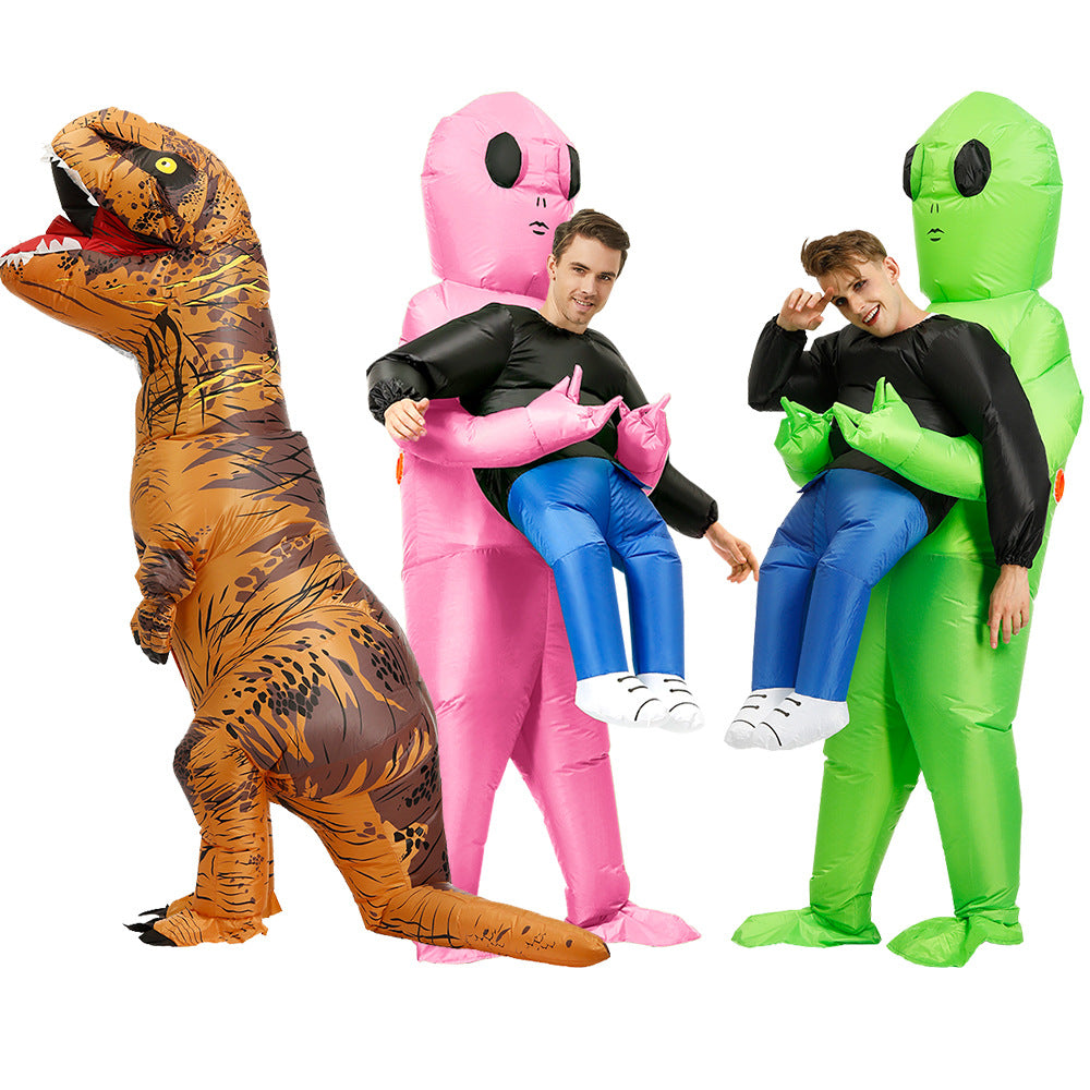 Costume d'Halloween – Costume gonflable de dinosaure tyrannosaure Rex marron, Costume gonflable d'extraterrestre vert, barboteuse drôle pour fête