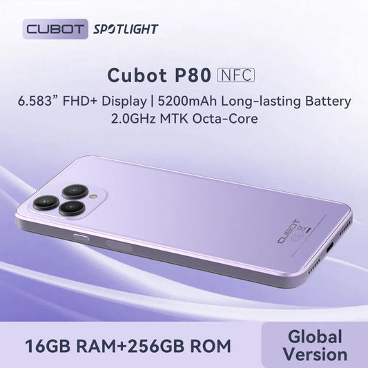 Cubot P80, nouvelle version mondiale 2023 Smartphone, 8 Go de RAM, 256 Go de ROM, NFC, écran FHD+ de 6,583 pouces, 48MP + 24MP, Android 13, 5200mAh 