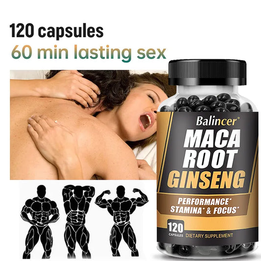 Maca Root Capsules (with Black Maca) + Red Ginseng Extract for Reproductive Health and Boost Energy, Erection, Vitality