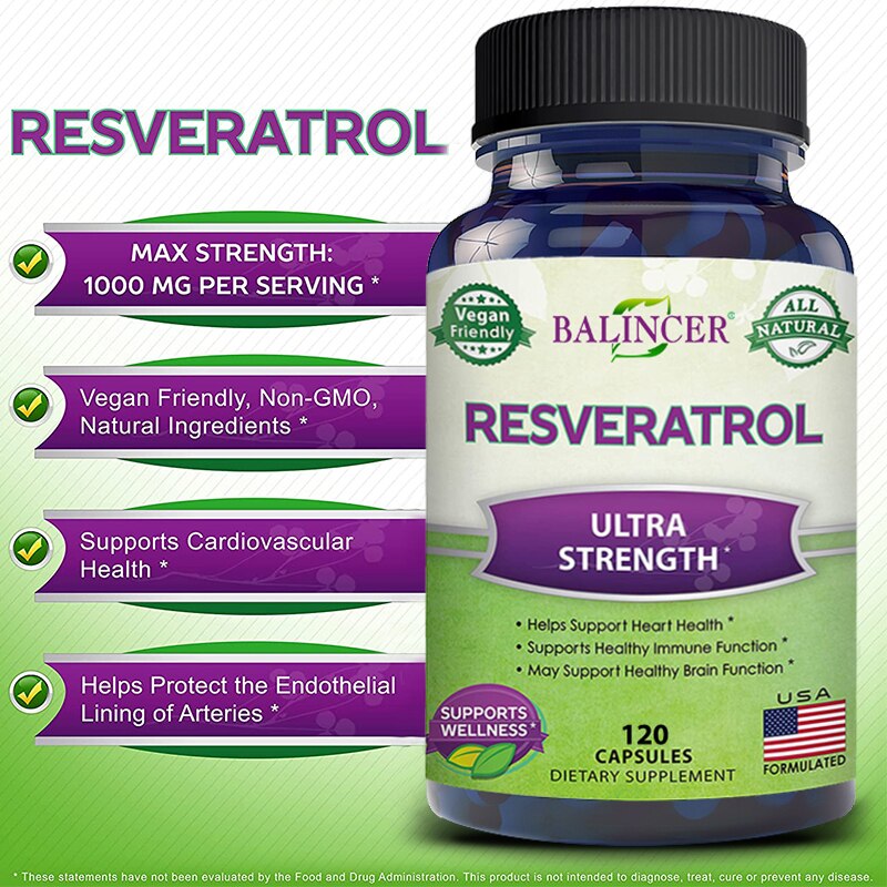 Balincer Resveratrol Complex - Helps Support Cardiovascular Health, Boosts Immune System, Promotes Glowing Skin, Antioxidant