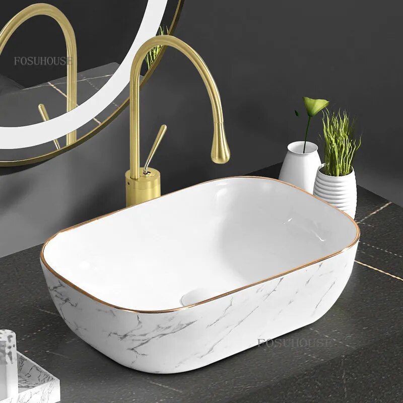 Nordic Ceramic Bathroom Sinks Luxury Oval Countertop Basin Balcony Washbasin Basin Home Small Apartment Art Basin Bh 