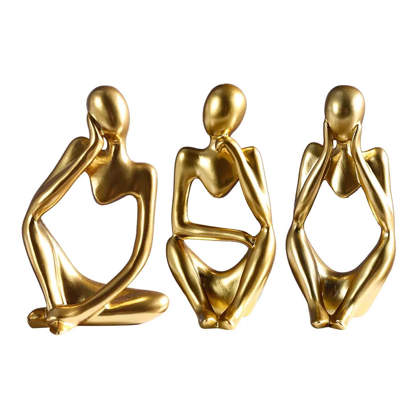 3pcs Thinker Statue Abstract Art Sculpture Gold Resin Collectible Figures for Home Living Room Office Shelf Decoration 